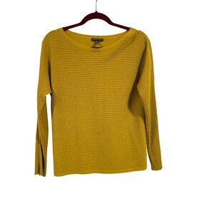 Eileen Fisher Mustard Yellow Ribbed Knit Long Sleeve Wool Sweater Size S
